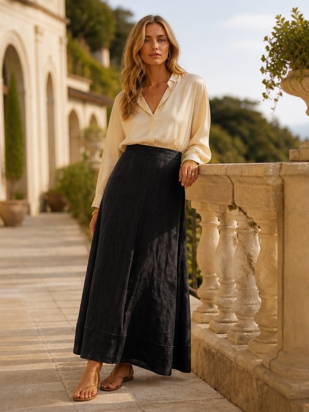 Harve Benard Black Maxi Skirt with Flared Hem
